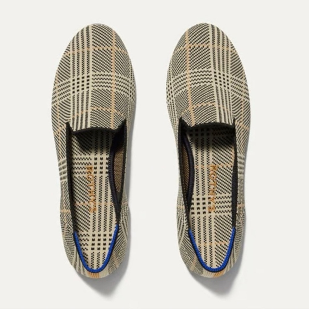 Rothy's The Loafer Ivory Glen Plaid‎ Slip On Washable Flats Preppy Print 7.5